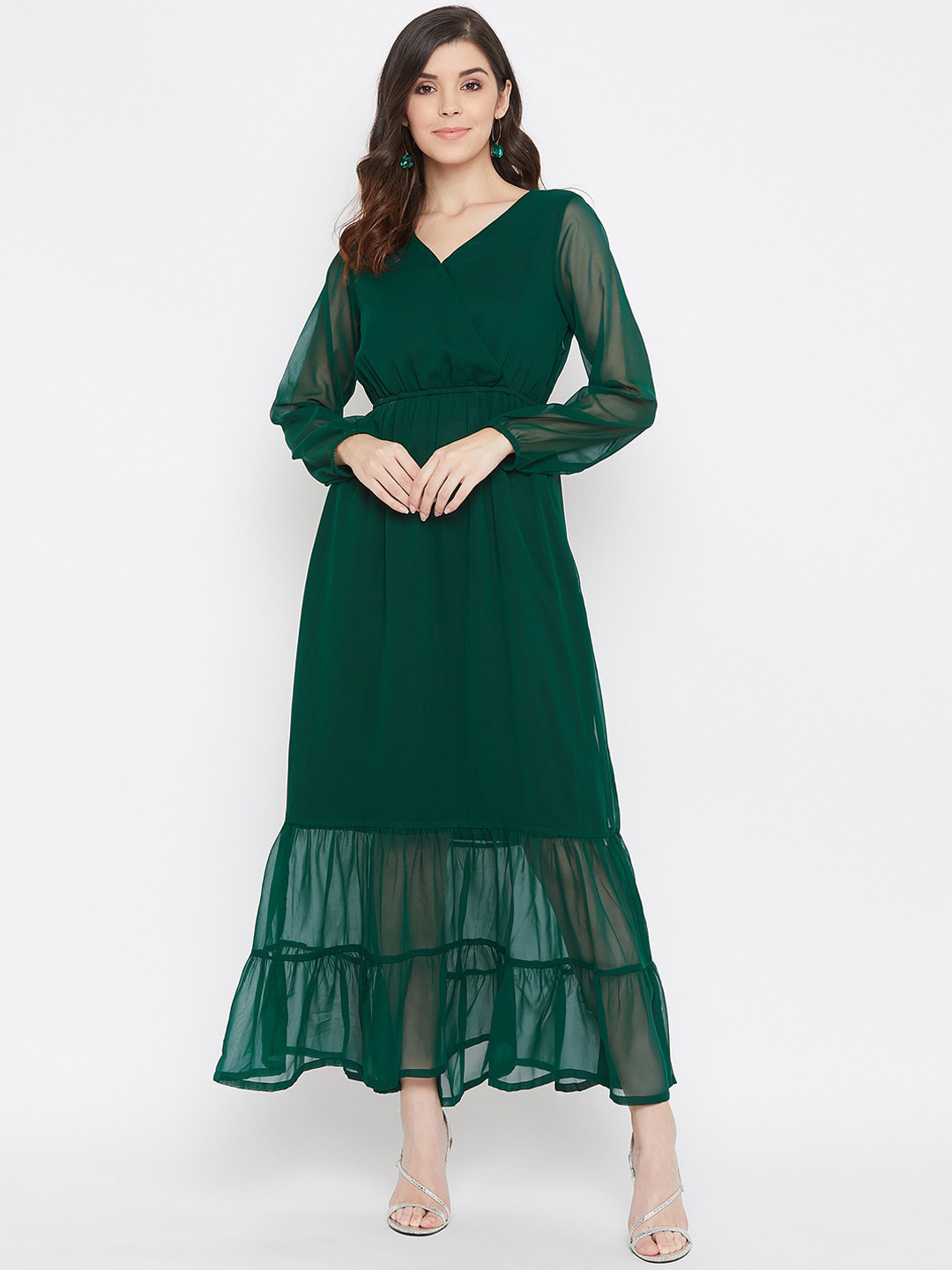 Color Cocktail Women Green Solid Maxi Dress