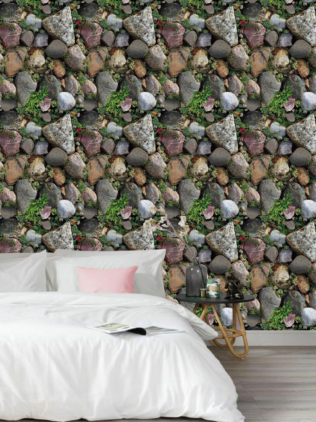 Jaamso Royals Green & Brown Brick Stone Wallpaper