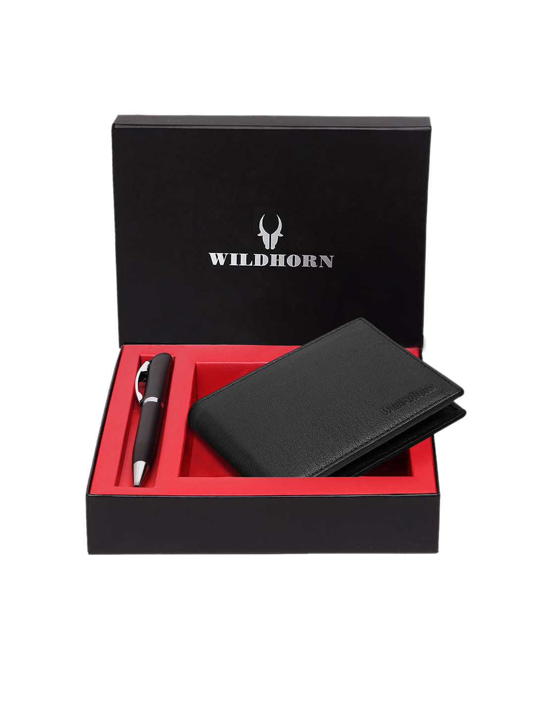 WildHorn Men Black & Silver-Toned RFID Protected Genuine Leather Accessory Gift Set