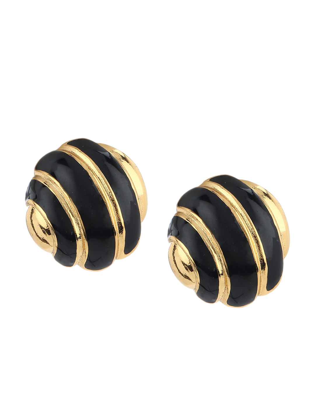 Estele Gold-Plated & Black Enamelled Circular Studs
