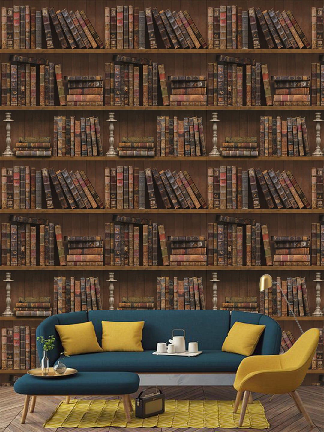 Jaamso Royals Brown Vintage Bookshelf Wall Sticker