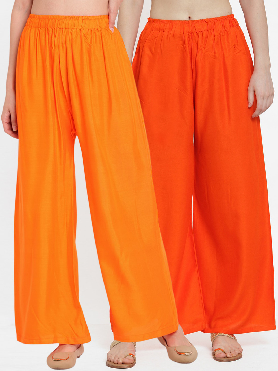 TAG 7 Women Pack Of 2 Orange Solid Flared Palazzos