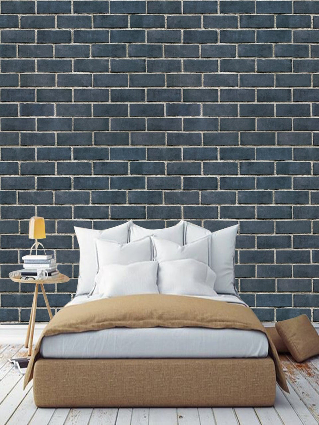 Jaamso Royals Grey Stone Brick Printed Self Adhesive Removable Wallpaper