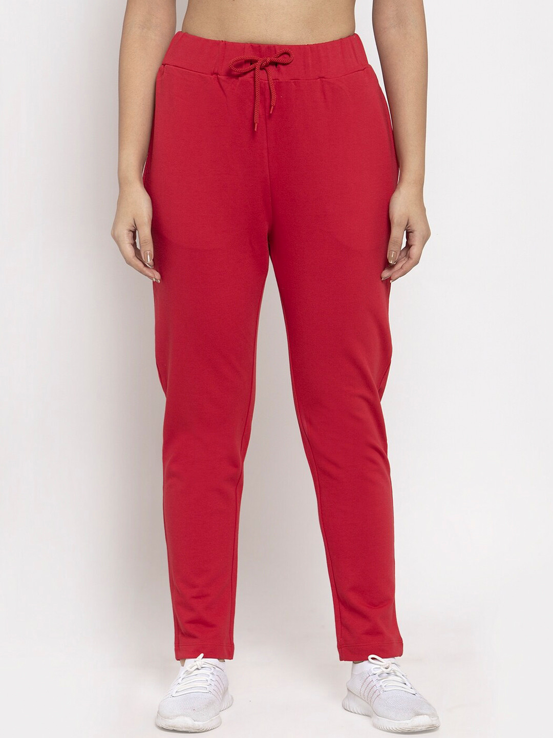 DOOR74 Women Red Solid Relaxed-Fit Track Pants
