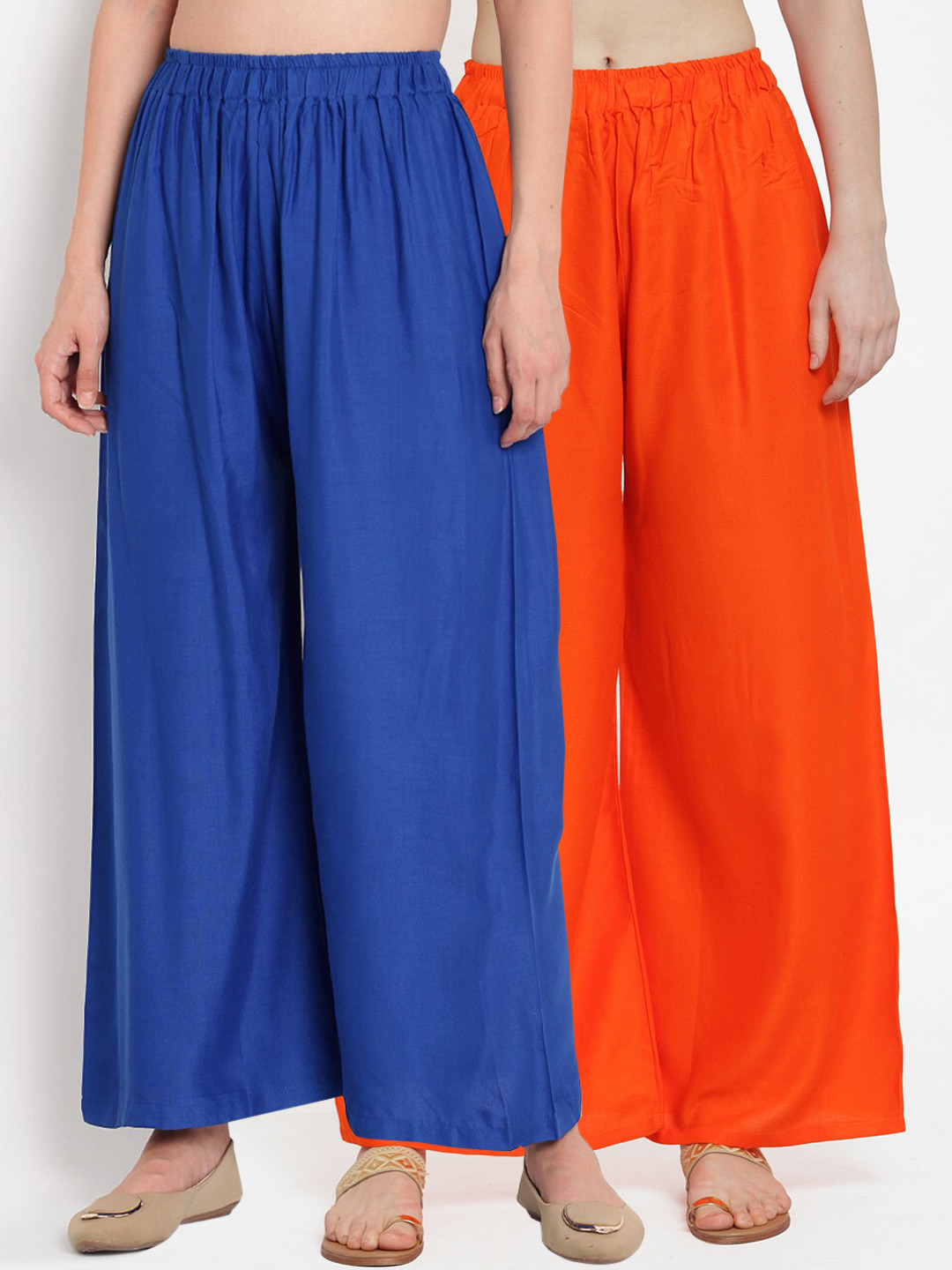 TAG 7 Women Pack Of 2 Orange & Blue Solid Flared Palazzos