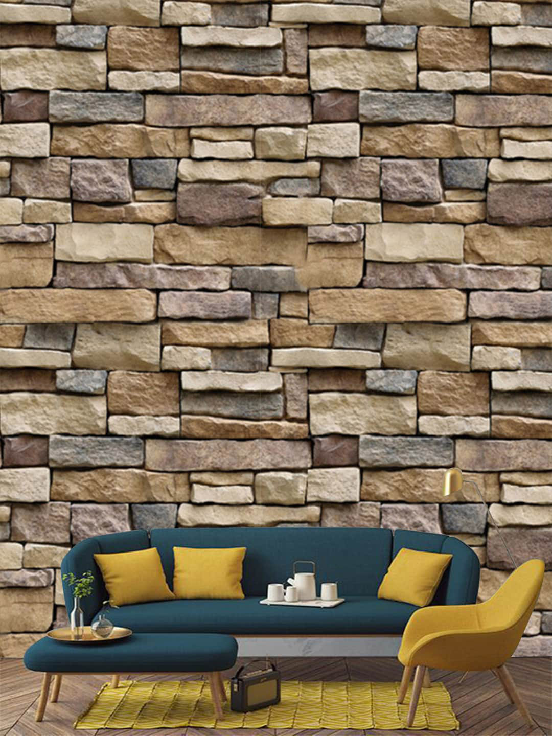 Jaamso Royals Cream-Coloured & Brown Vein Rock Pattern Brick Wallpaper
