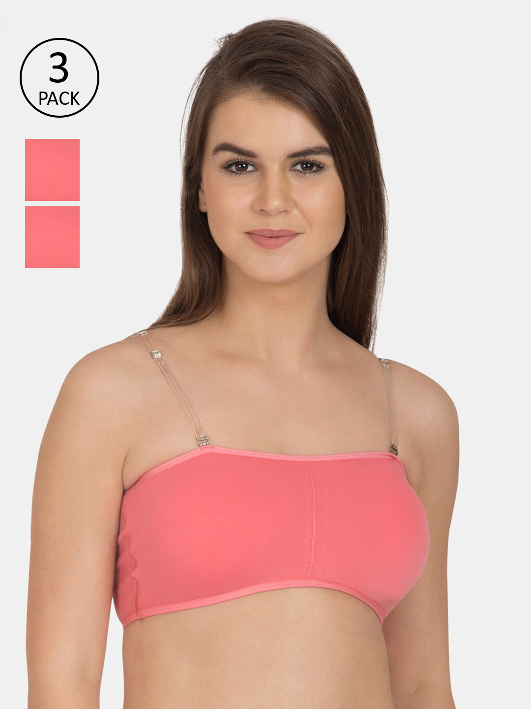 Tweens Pack of 3 Coral Pink Solid Non-Wired Lightly Padded Sports Bra TW-9279-3PC-CRL-30B