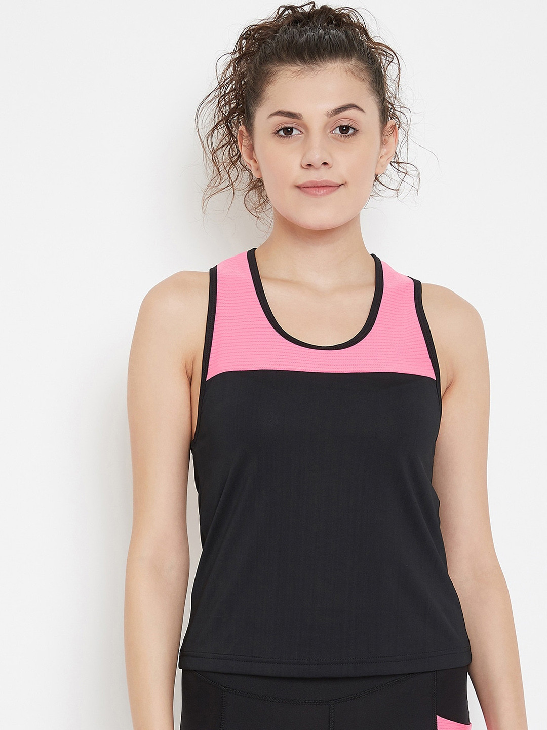 JUMP USA Women Black & Pink Colourblocked Tank Top