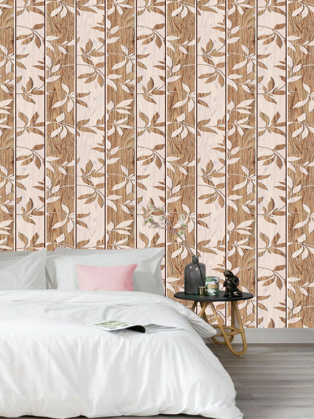 Jaamso Royals Brown & Off-White Wood Style Self Adhesive Wallpaper