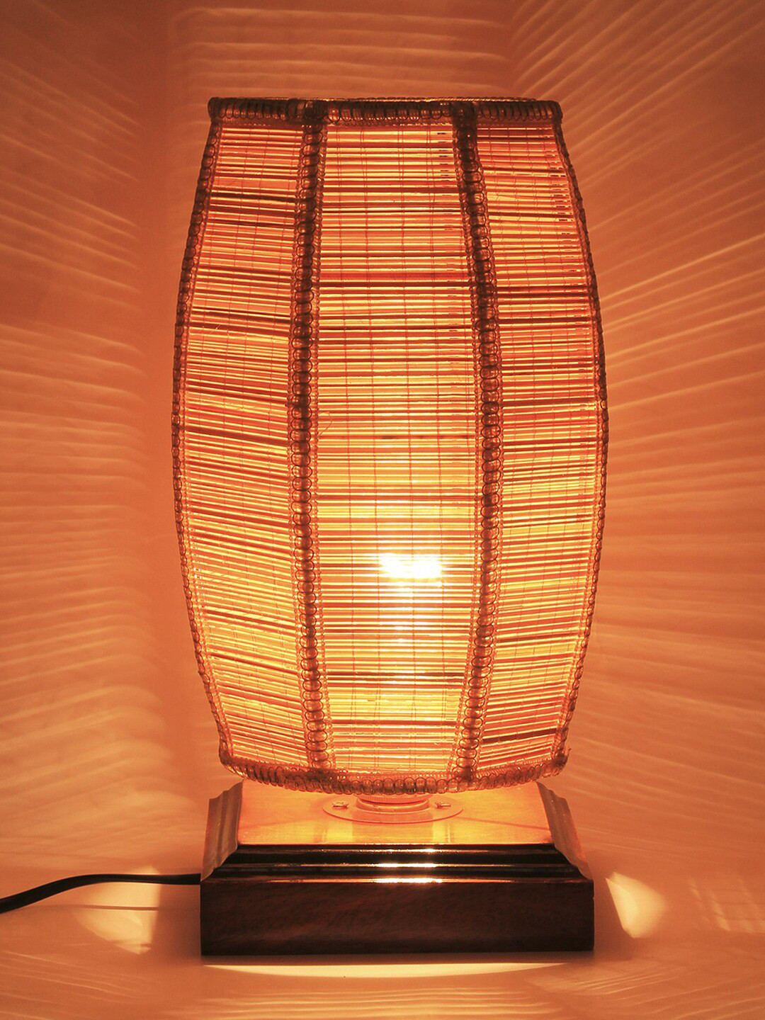 Devansh Brown Solid Wood Dholak Bamboo Traditional Column Table Lamp