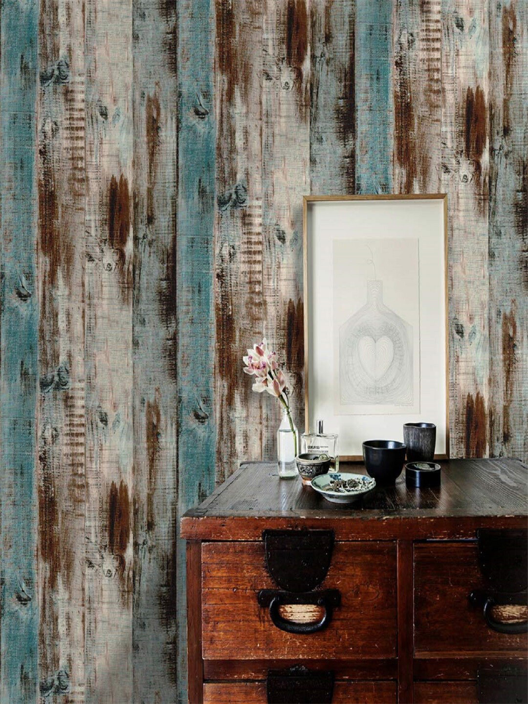 Jaamso Royals Blue & Brown Reclaimed Wood Wallpaper
