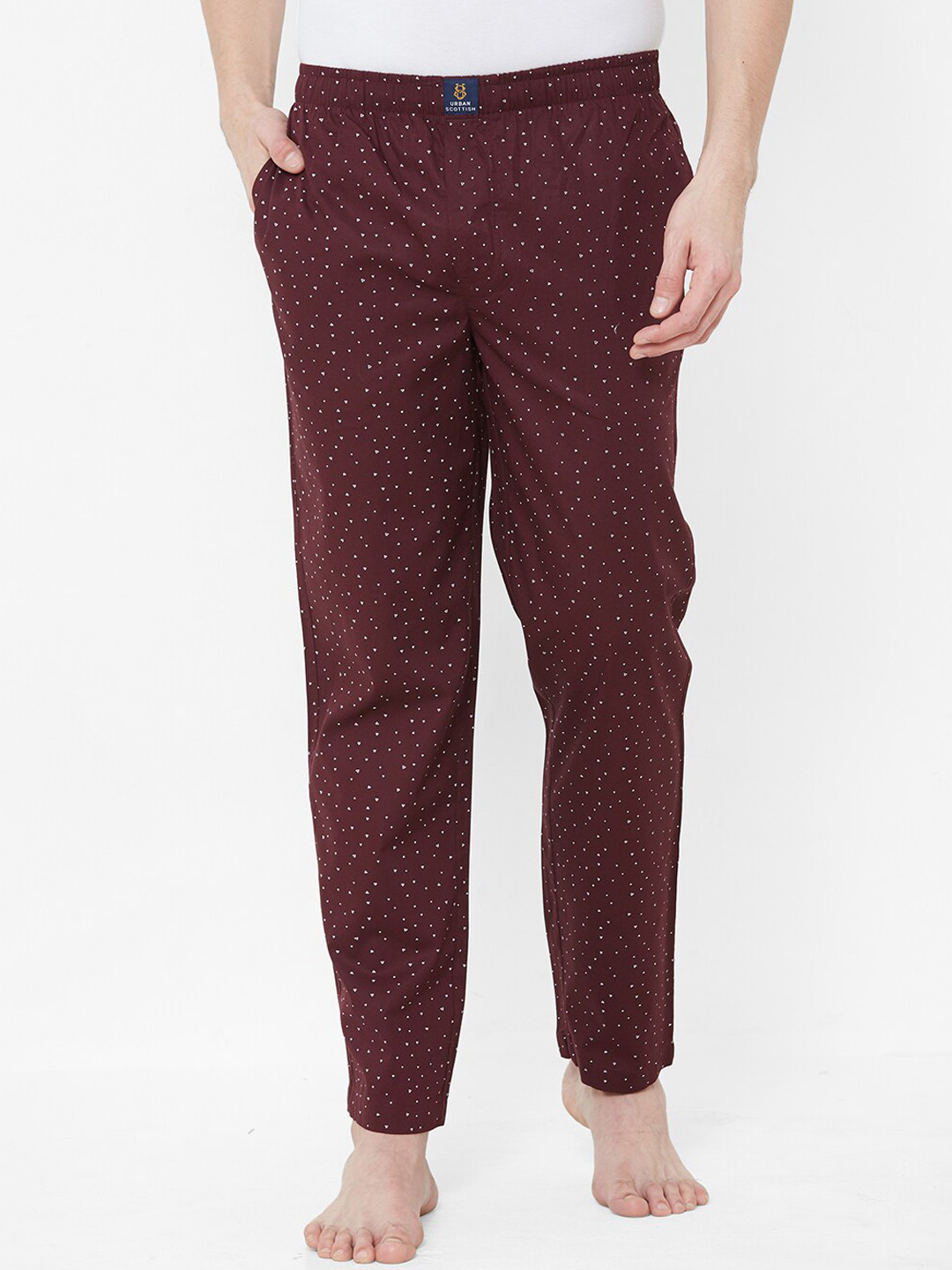 URBAN SCOTTISH Men Maroon & White Printed Lounge Pants