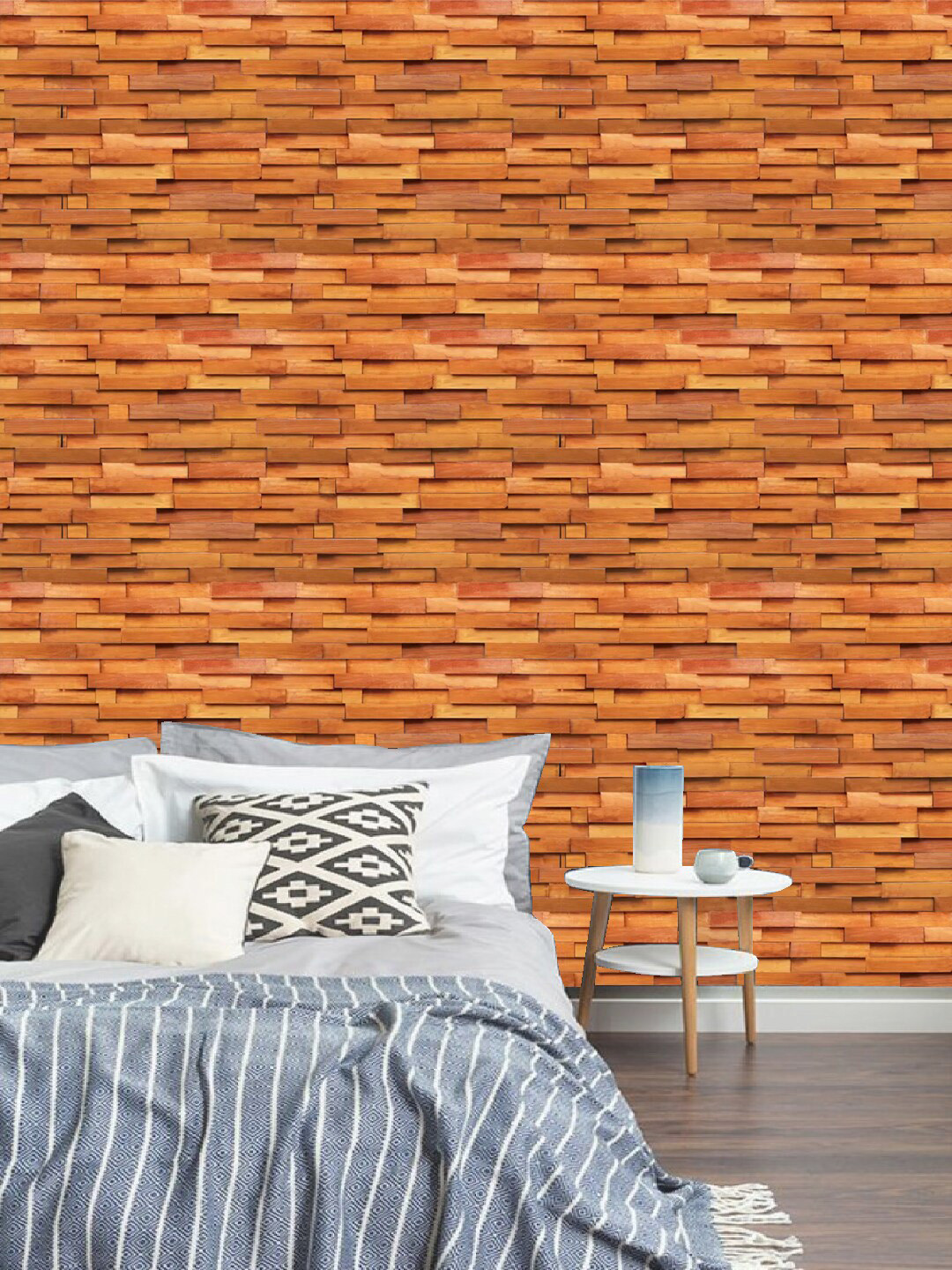 Jaamso Royals Brown & Orange Wooden Stone Wallpaper