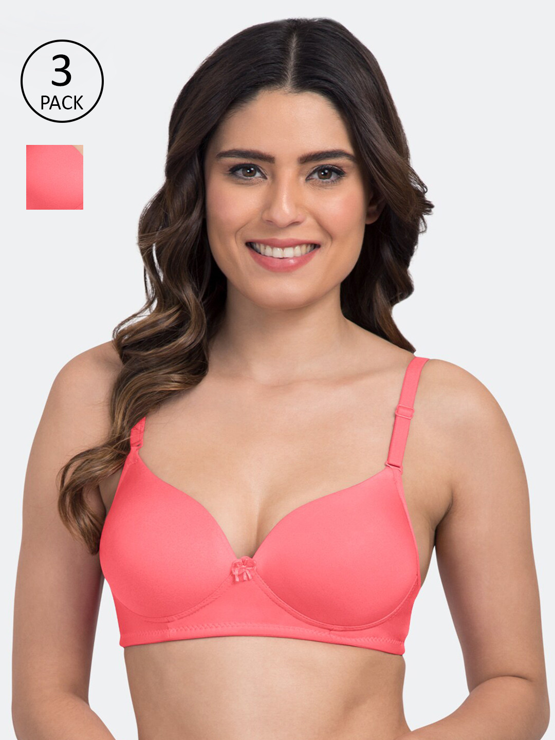 Tweens Peach-Coloured Solid Non-Wired Heavily Padded Everyday Bra TW-3PC-1570-CRL-30B