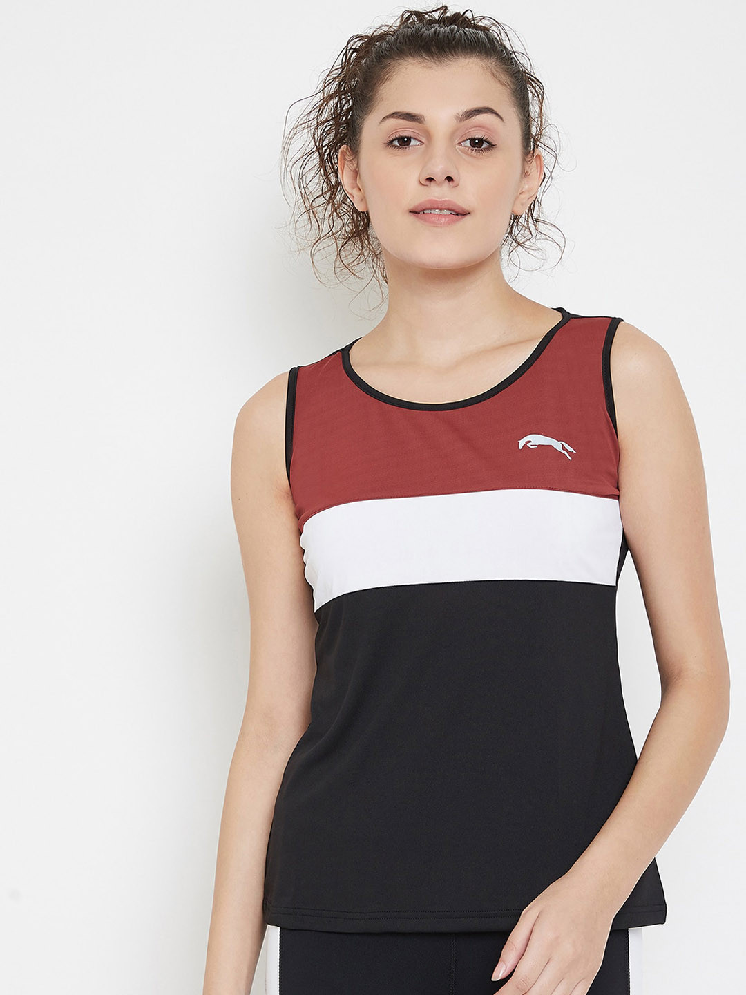 JUMP USA Women Black & Red Colourblocked Tank Top