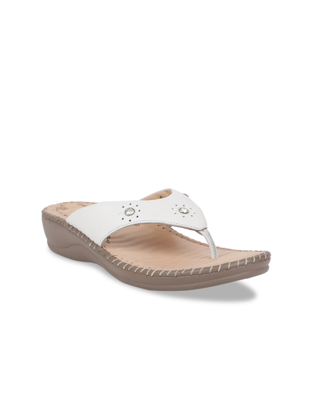 Scholl Women White Printed Leather Comfort Heels