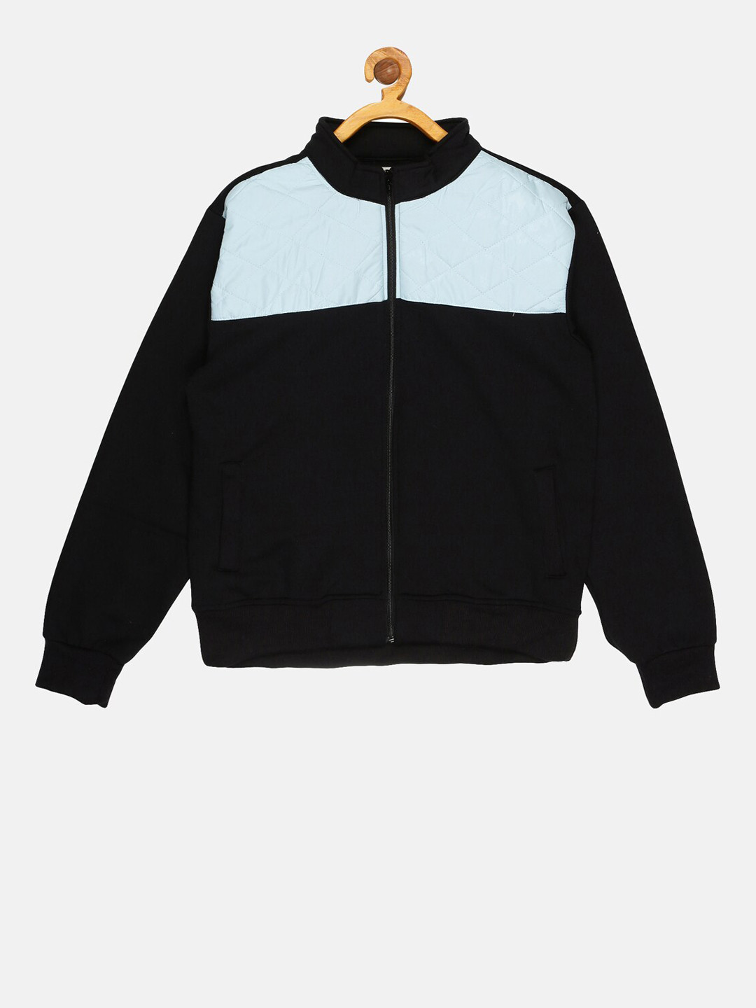 Instafab Girls Black & Pastel Blue Colourblocked Windcheater Bomber