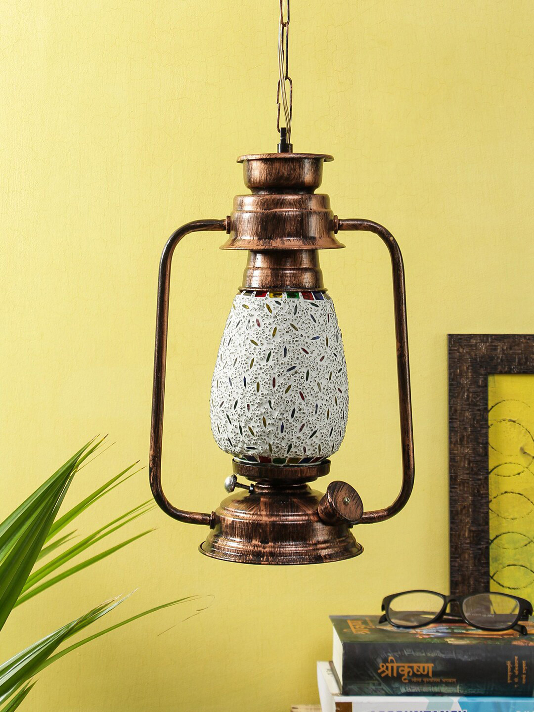 Devansh Multicoloured Self Design Mosaic Glass Hanging Lantern