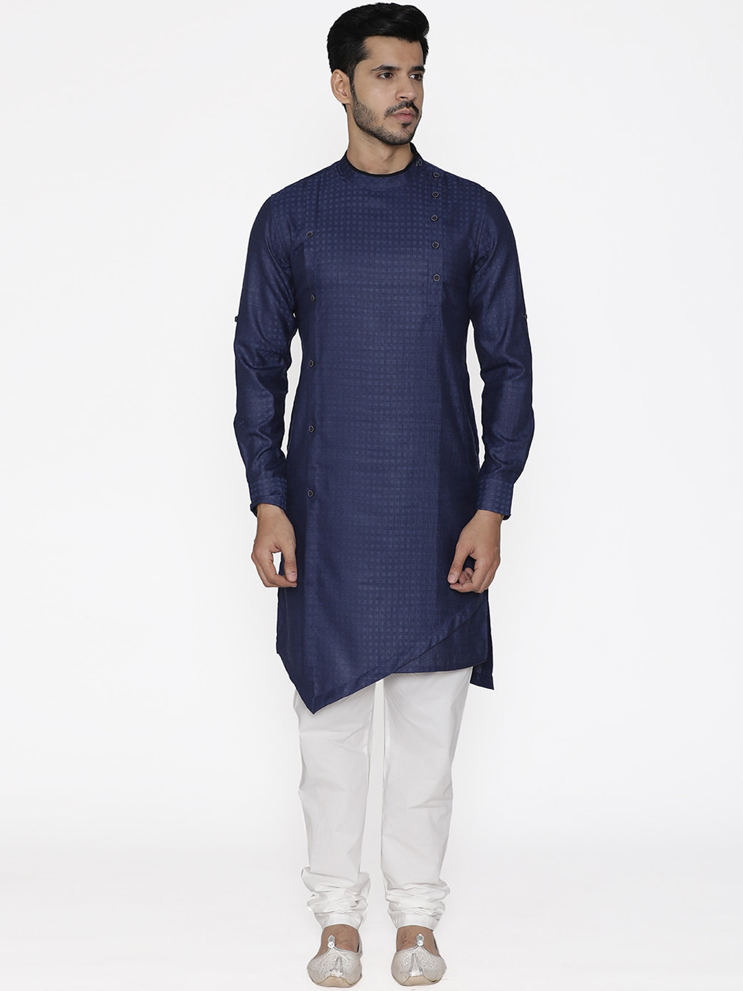 Manu Men Blue Woven Design Straight Kurta
