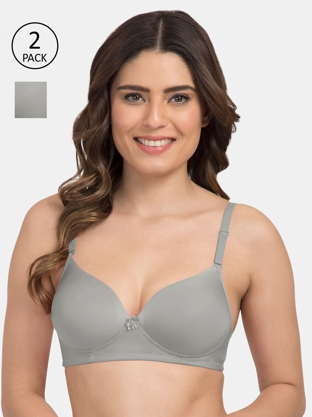 Tweens Pack Of 2 Grey Solid Non-Wired Lightly Padded T-shirt Bras TW-9199-2PC