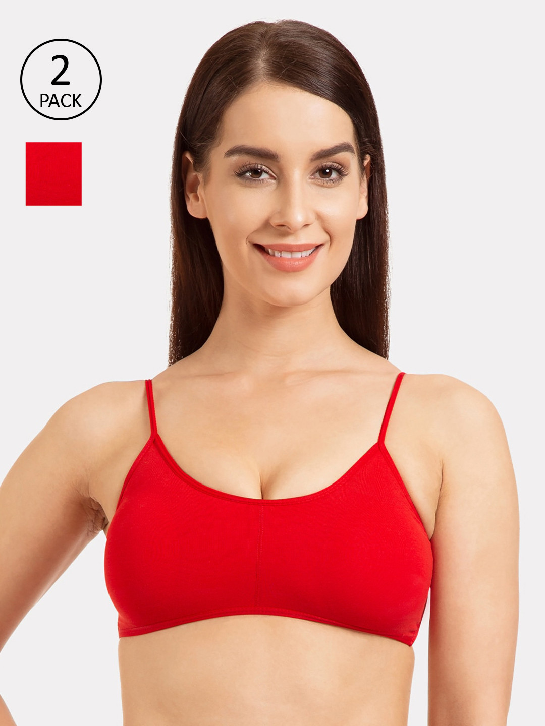 Tweens Pack Of 2 Red Solid Non-Wired Lightly Padded Everyday Bra TW-9280-2PC-RD-34B