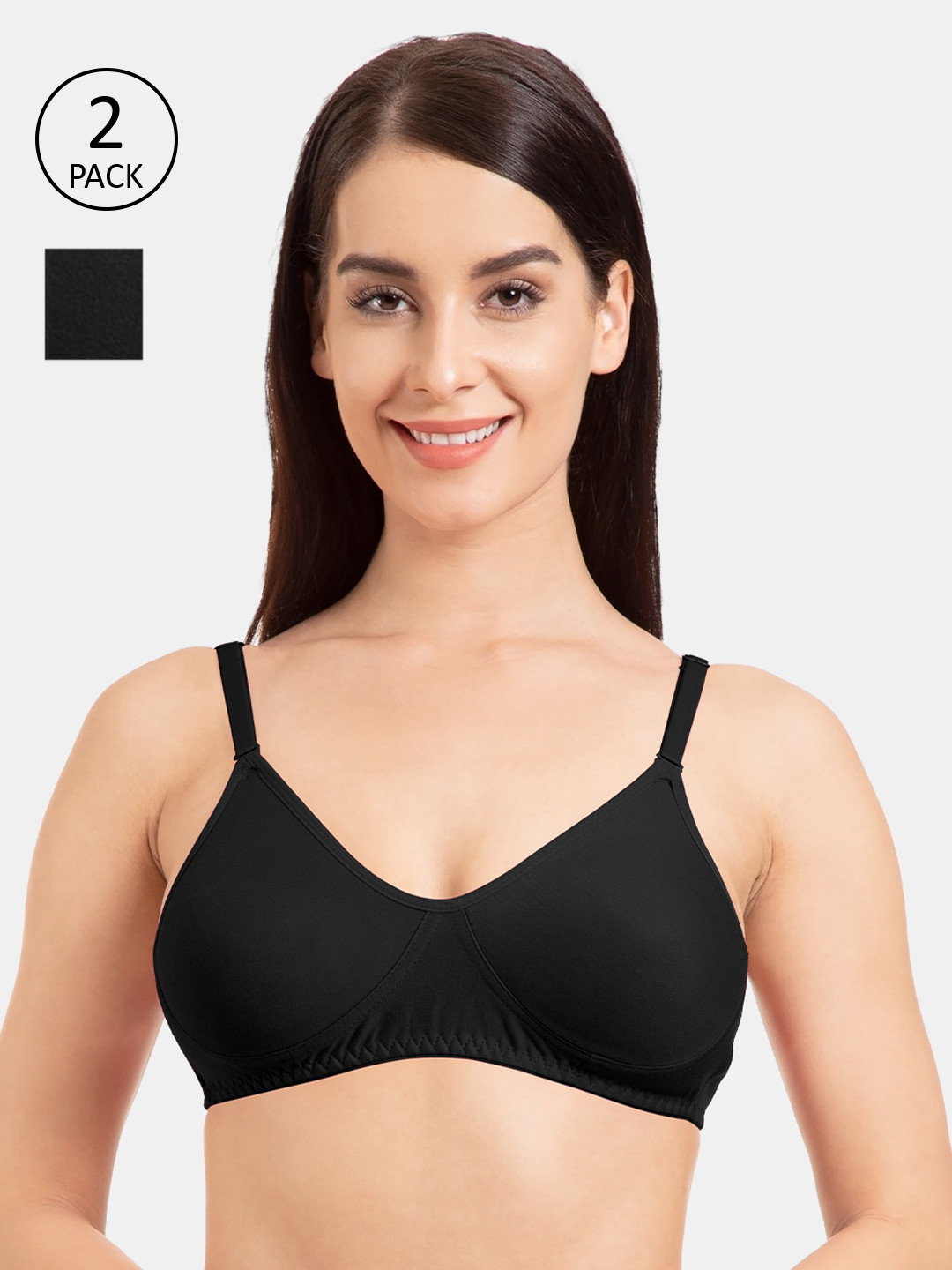 Tweens Pack Of 3 Black Solid Non-Wired Non Padded T-shirt Bras TW-386-3PC-BLK