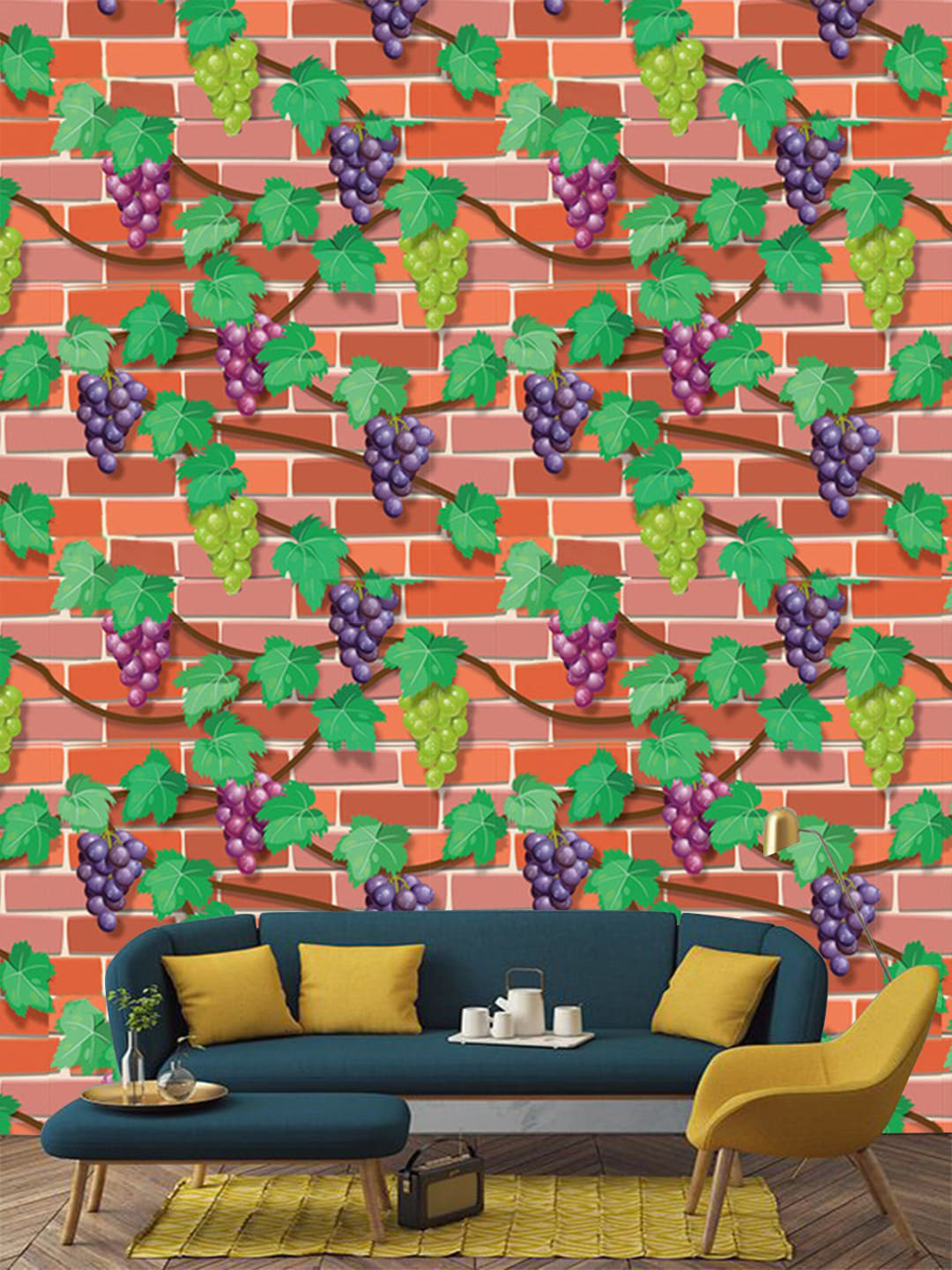Jaamso Royals Red & Green Brick And Grape Garden WallPaper
