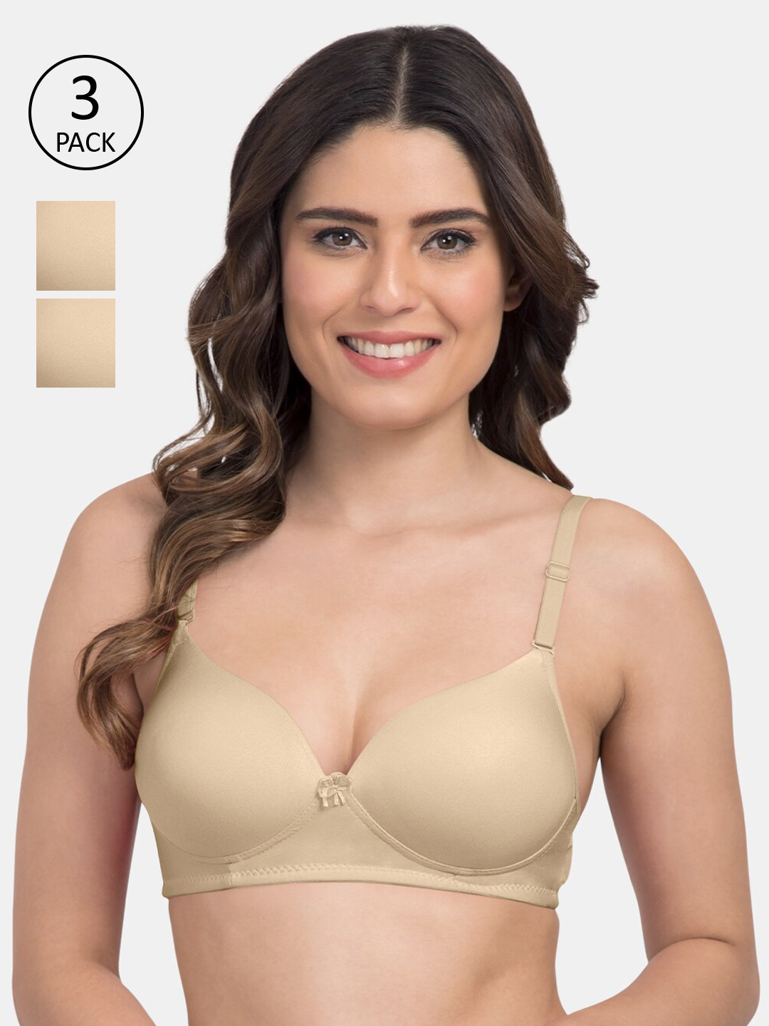 Tweens Pack Of 3 Cream-Coloured Solid Non-Wired Lightly Padded Everyday Bra TW-3PC-199-SK