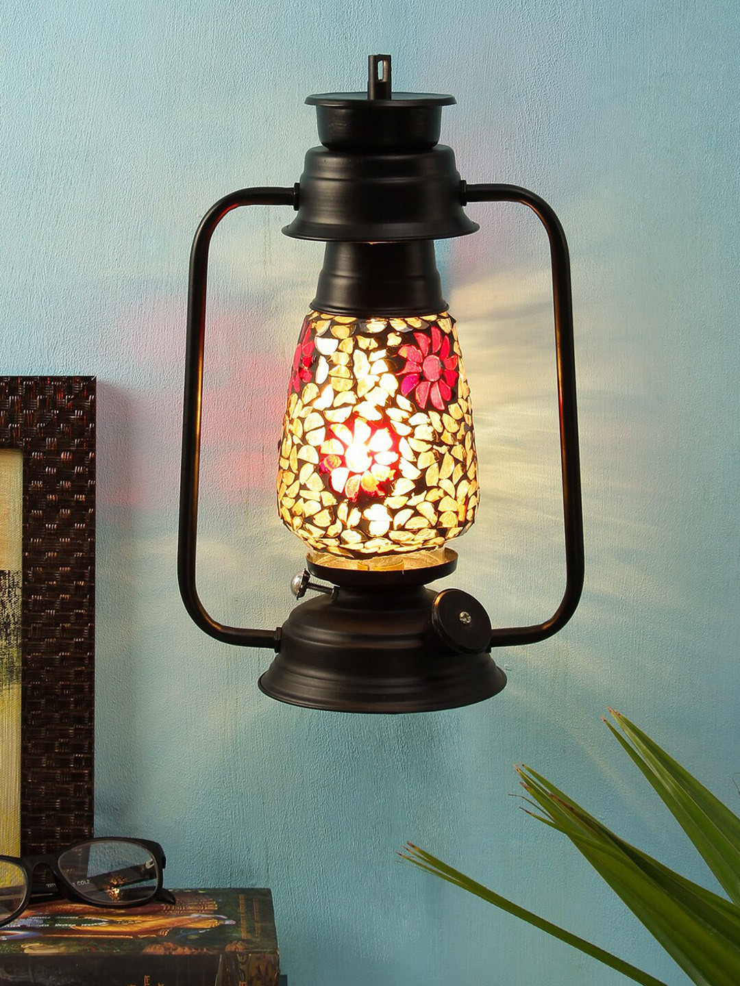 Devansh Black Mosaic Glass Traditional Wall Mounted Lantern