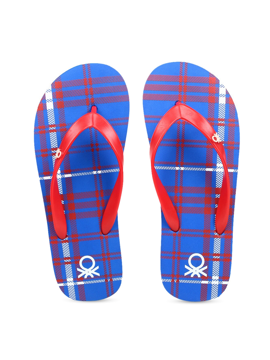 Red and blue flip flops sales