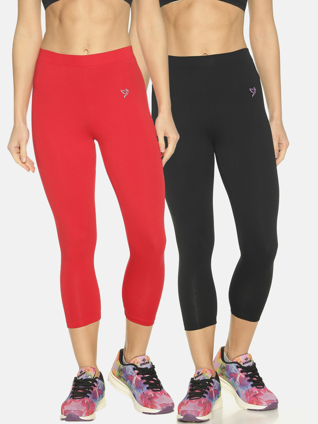 TWIN BIRDS Pack of 2 Women Solid Skinny Fit Three-Fourth Stretch Cotton Capris