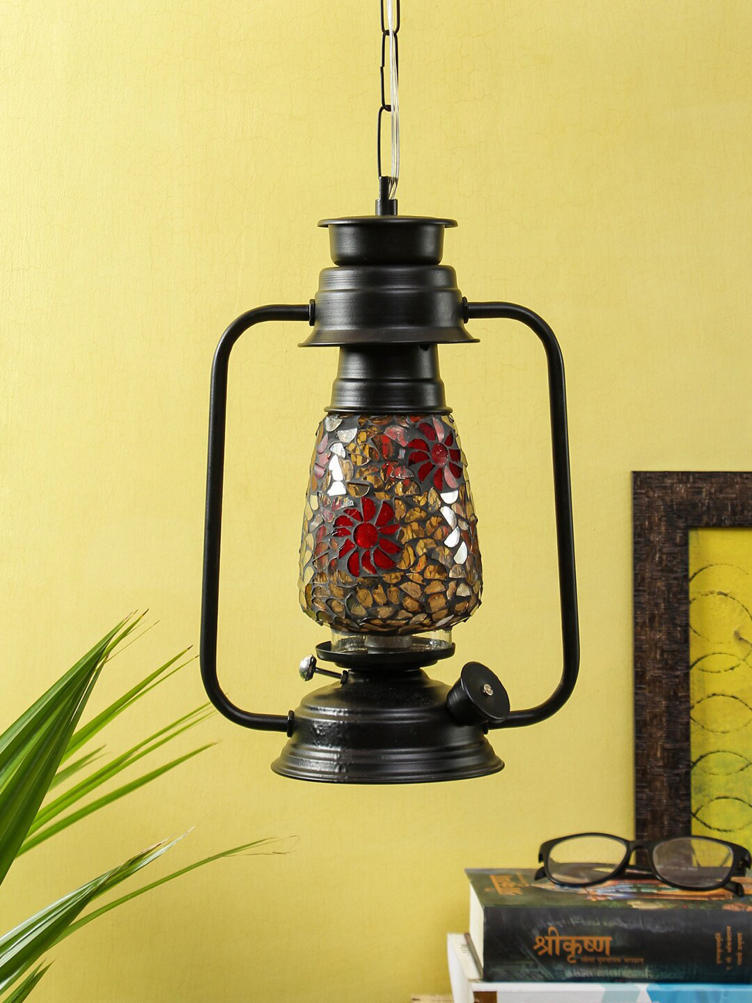 Devansh Black Solid Mosaic Glass Hanging Lantern