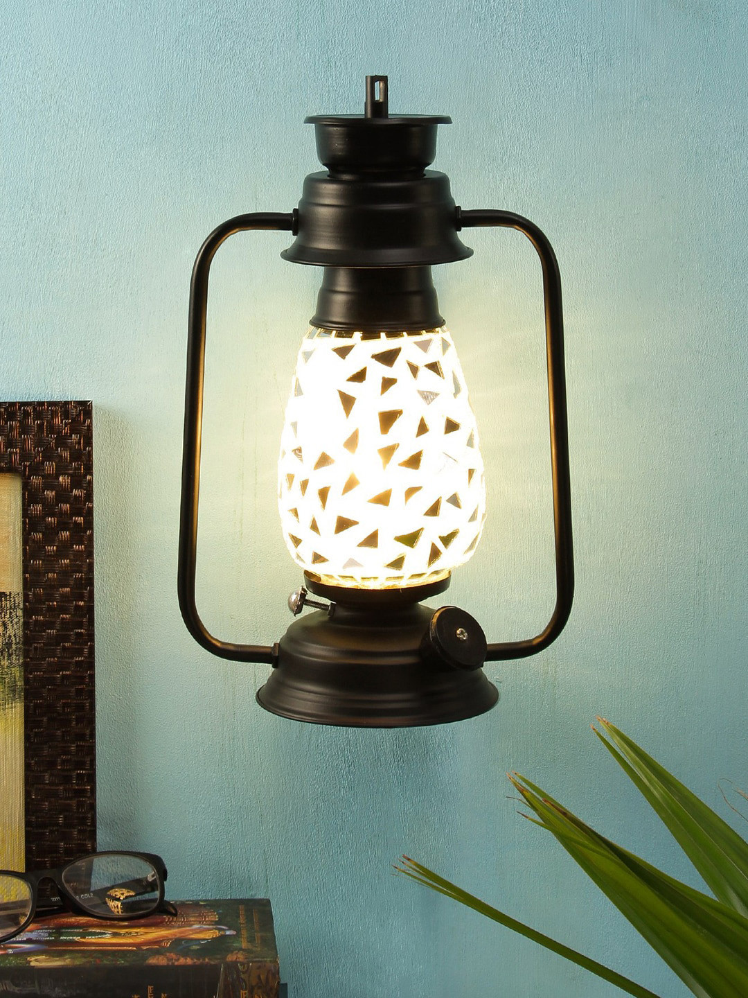 Devansh Silver-Toned & Black Self Design Traditional Hanging Lantern