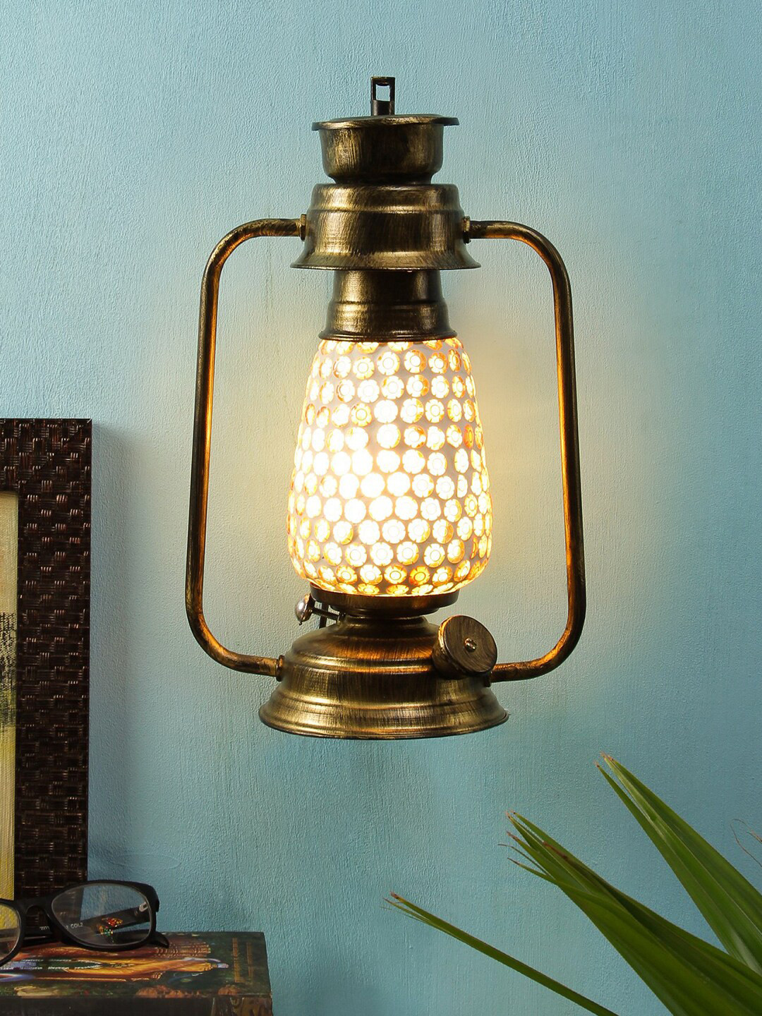 Devansh Yellow Textured Traditional Wall Lantern