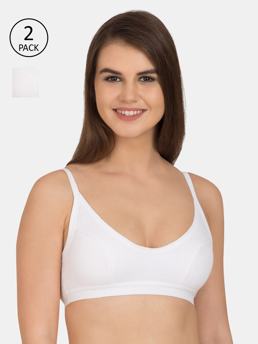 Tweens Pack Of 2 White Solid Non-Wired Non Padded Sports Bras TW-9272-2PC-WH-30B