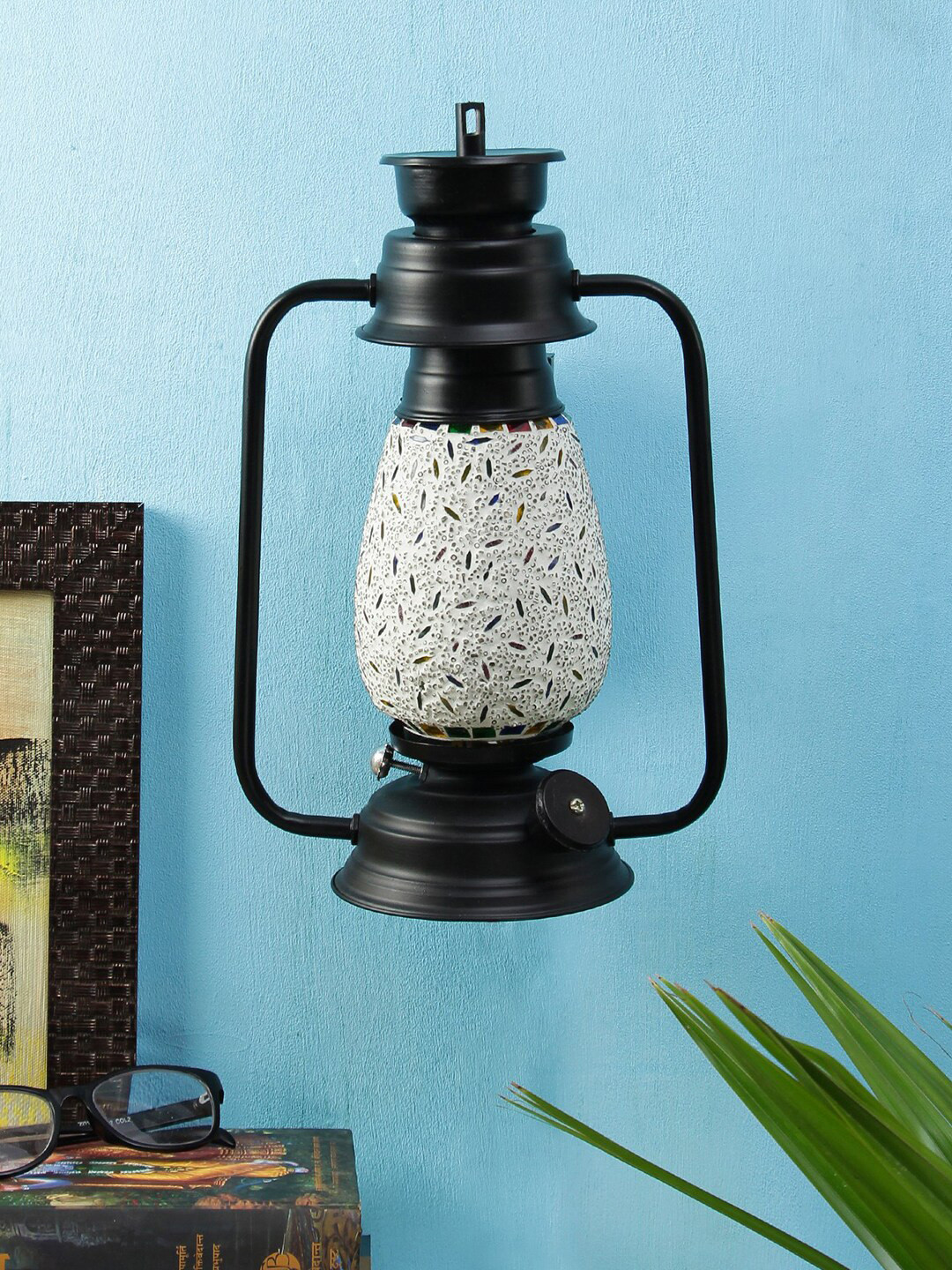 Devansh Black & Off-White Textured Traditional Wall Lantern