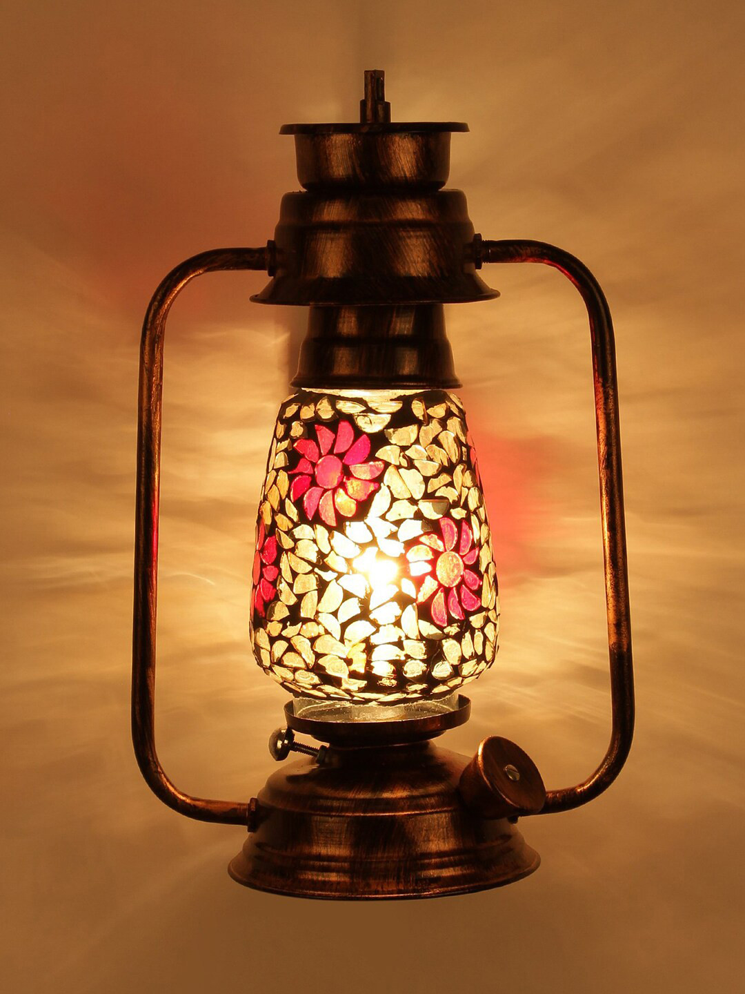 Devansh Brown Solid Traditional Mosaic Glass Lantern Shaped Wall Lamp