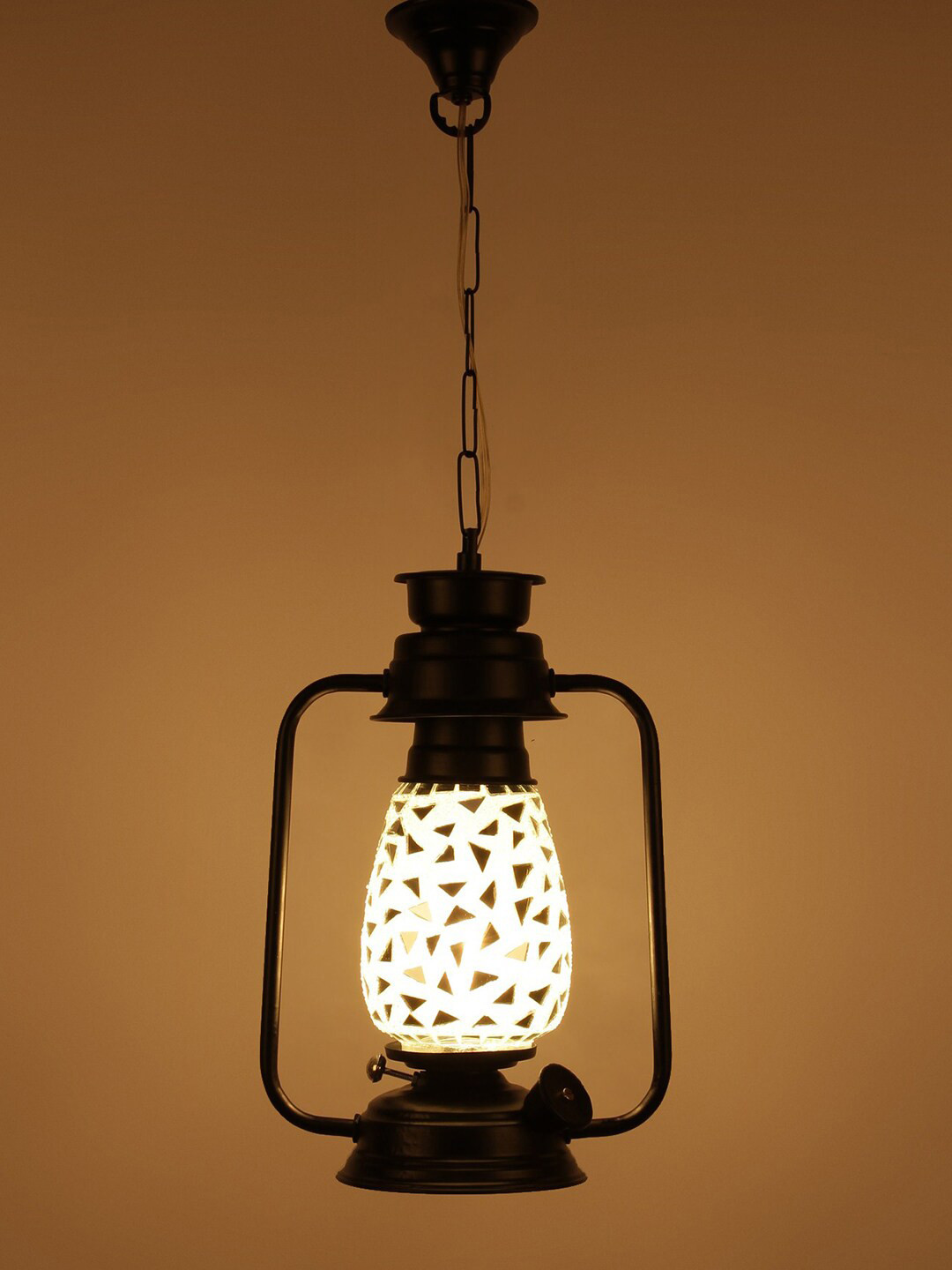 Devansh Black & Silver-Toned Solid Mosaic Glass Hanging Lantern