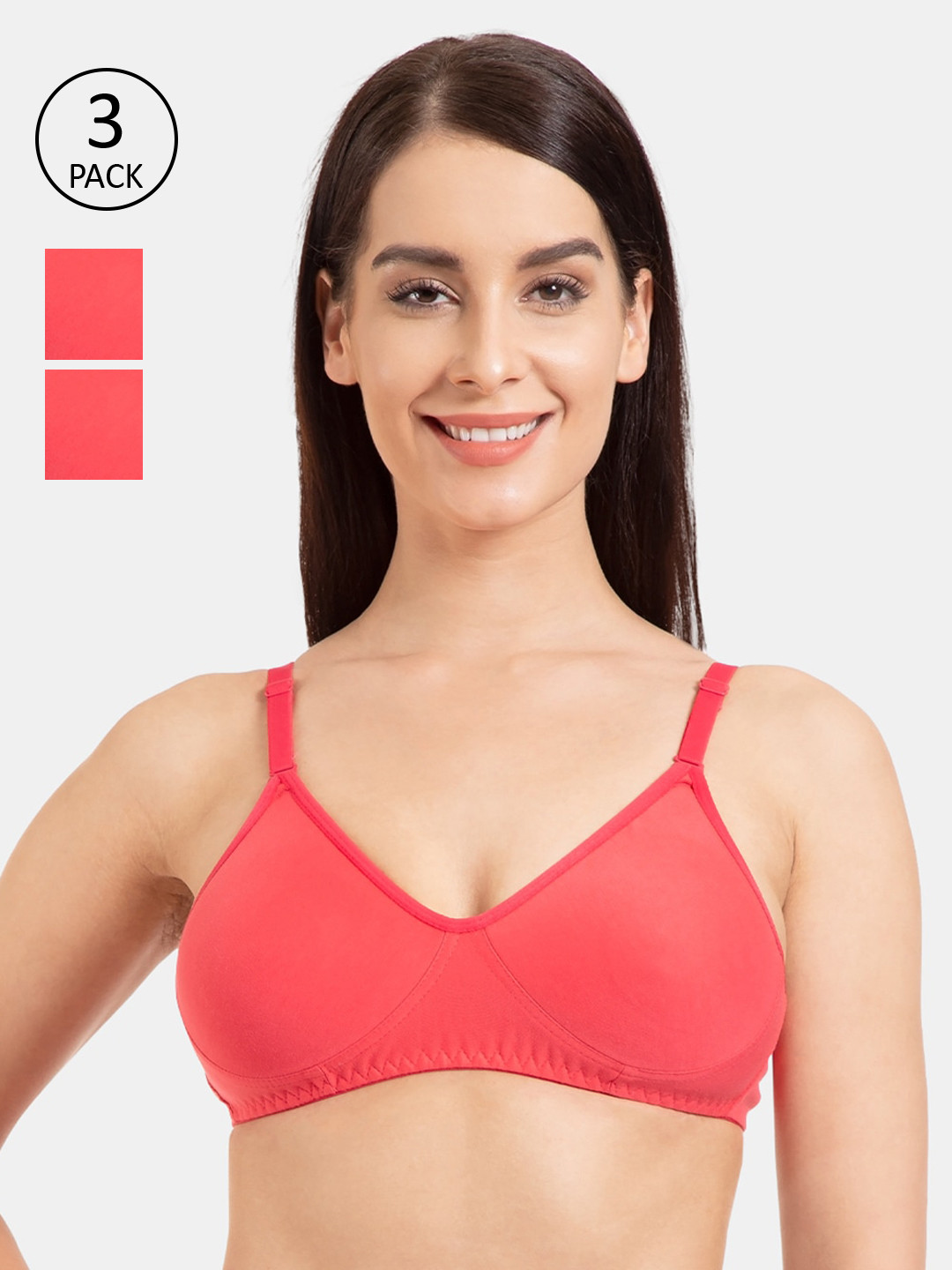 Tweens Pack Of 3 Coral Red Solid Non-Wired Non Padded Everyday Bras TW-286