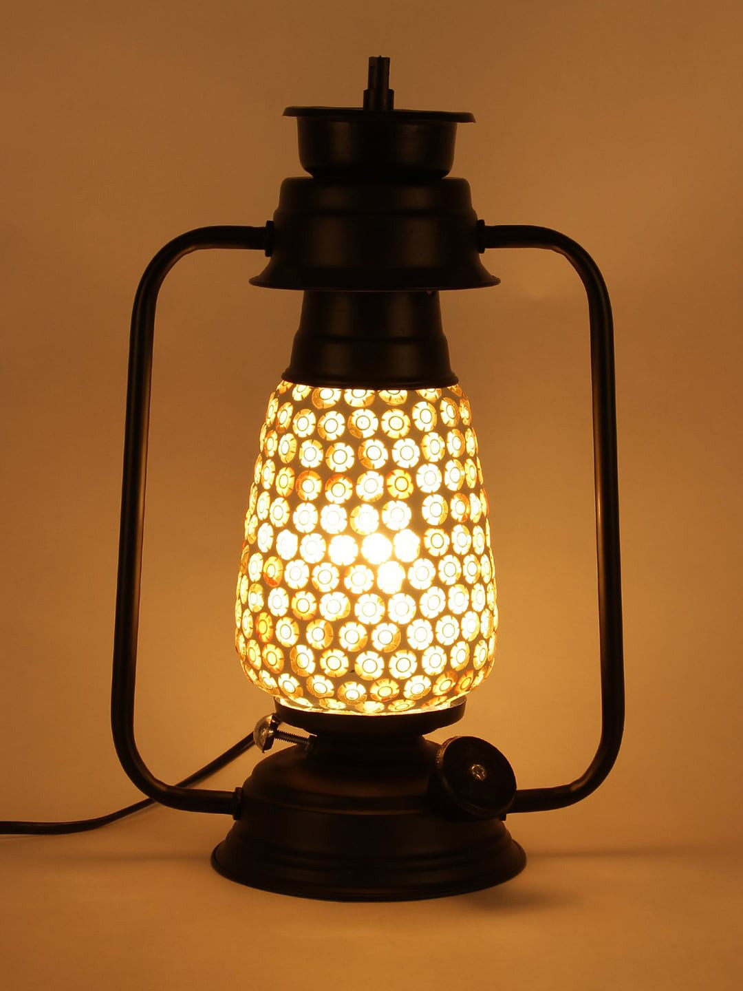 Devansh Coffee Brown & Olive Green Textured Mosaic Glass Table Lantern