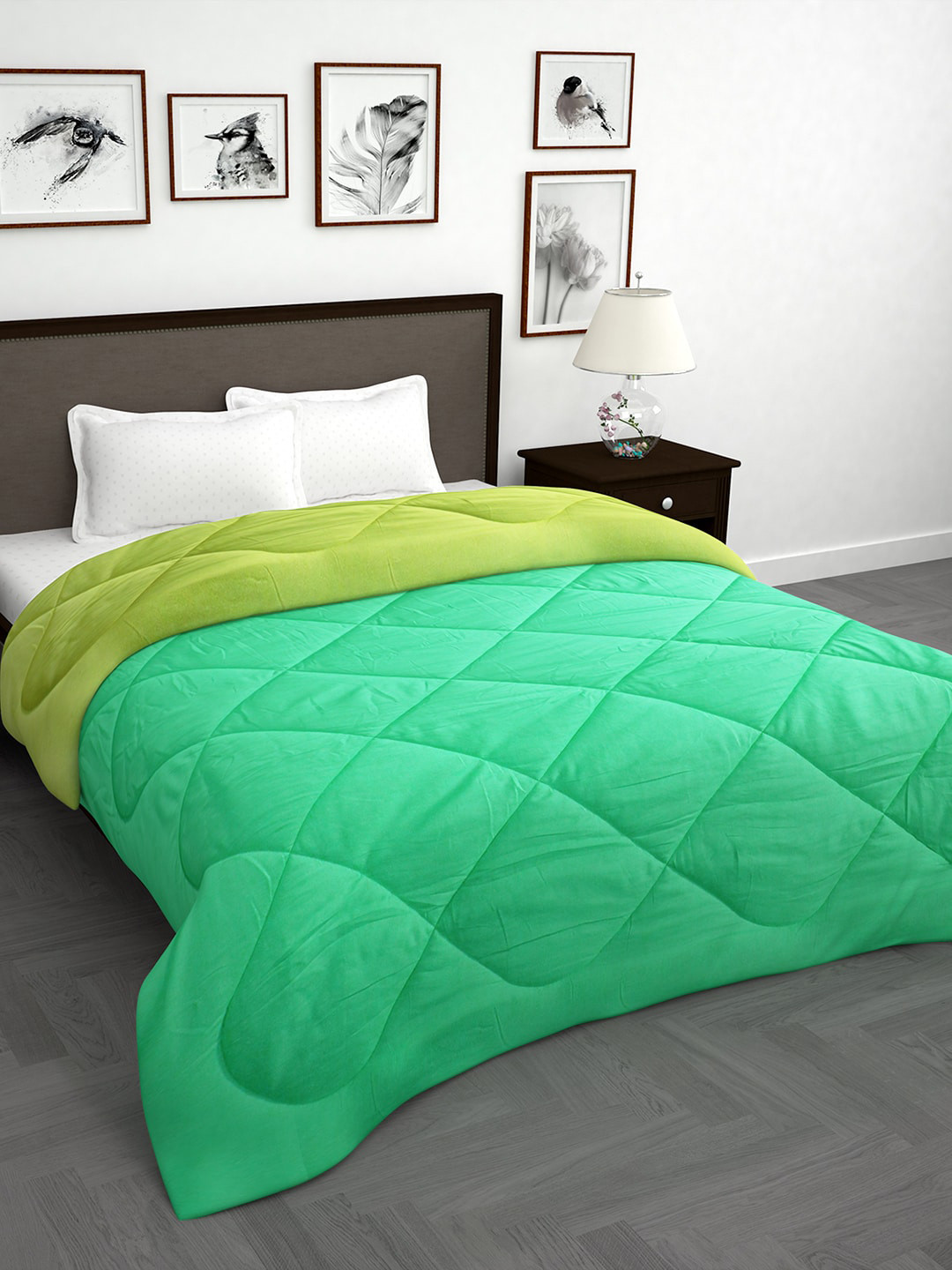 Story@home Green & Lime Green Solid Mild Winter 200 GSM Reversible Double Bed Comforter