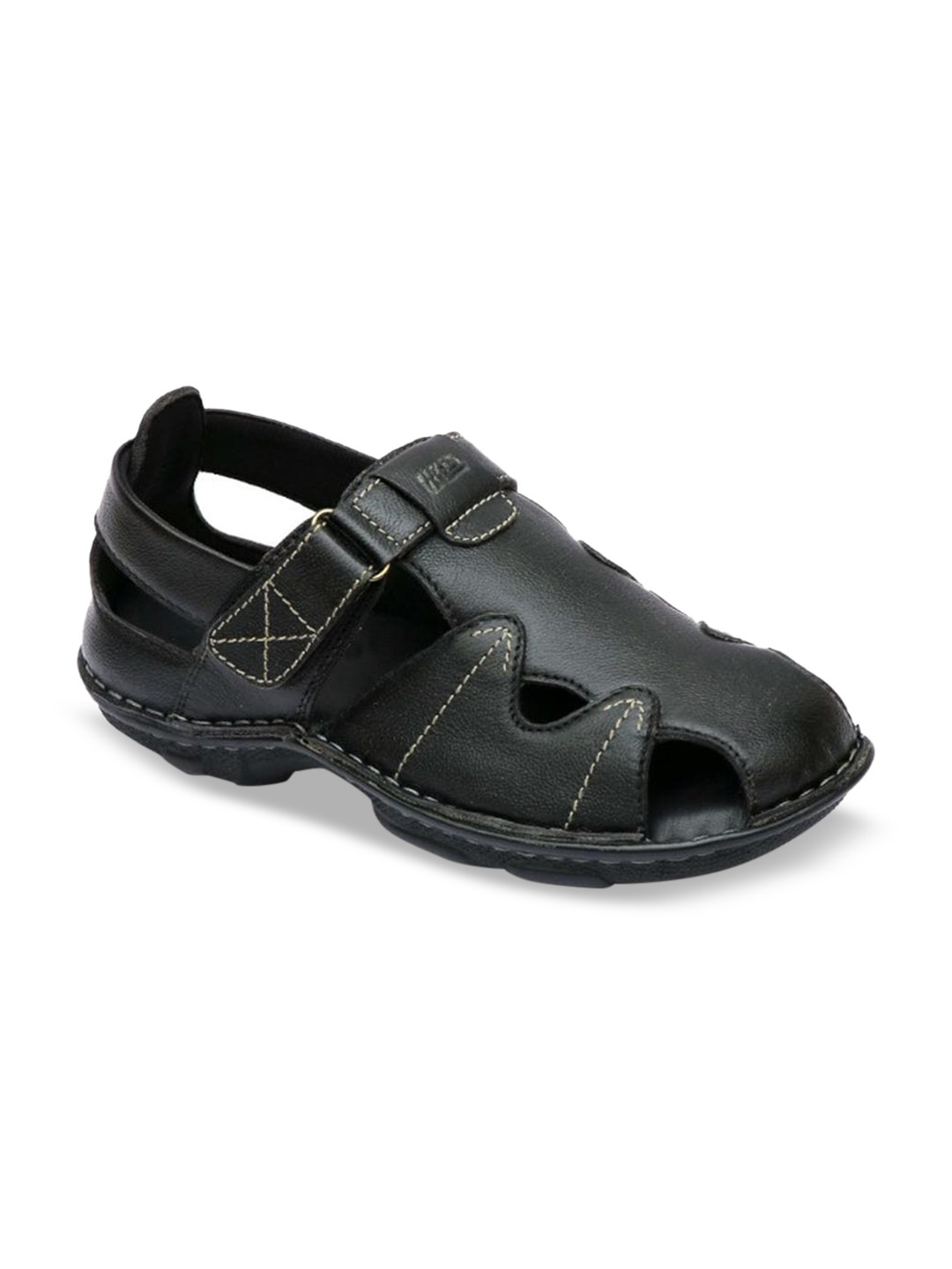 Hitz Men Black Leather Comfort Sandals