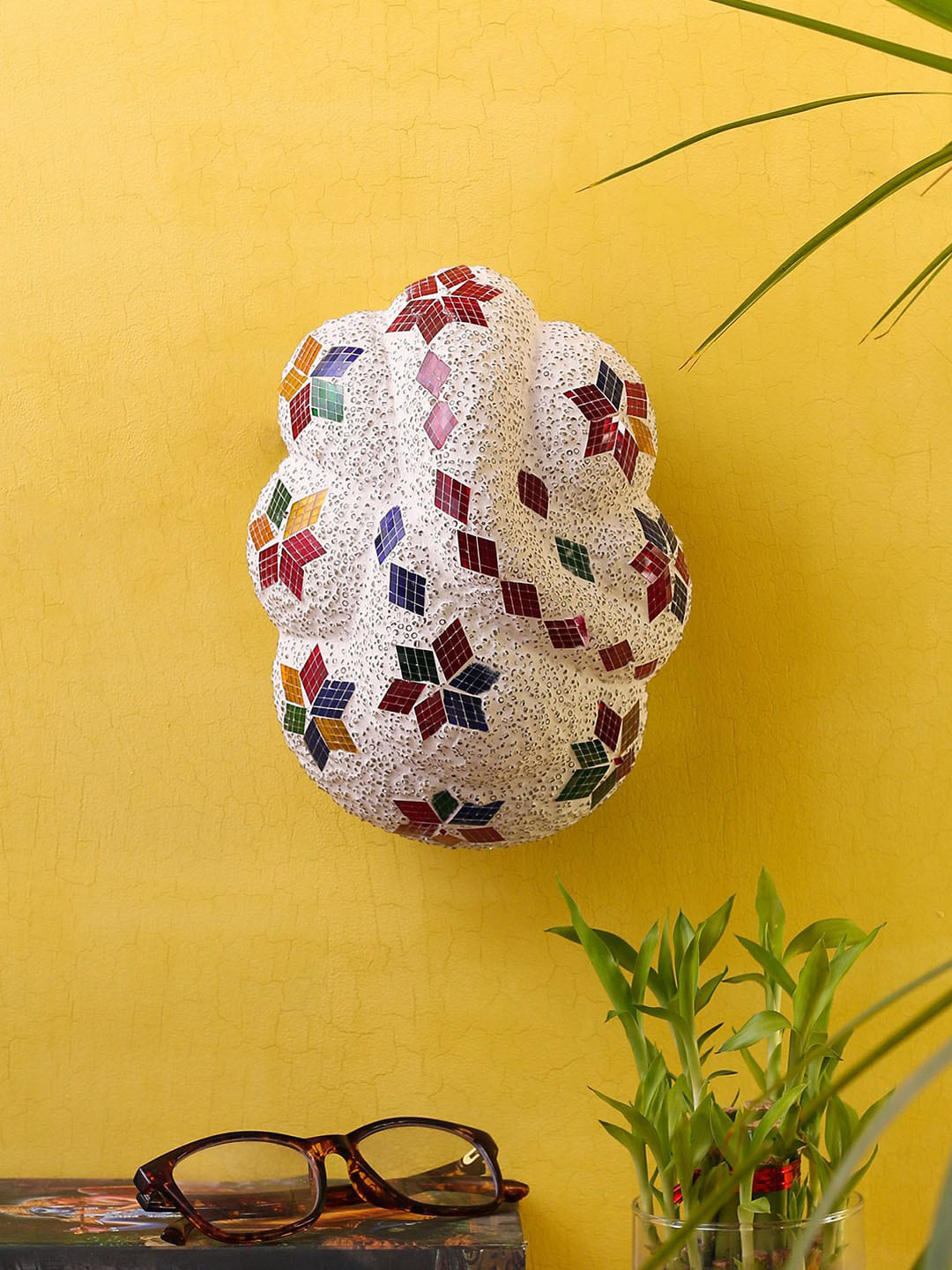 Devansh White & Red Textured  Lord Ganesh Shaped Flush Mount Light