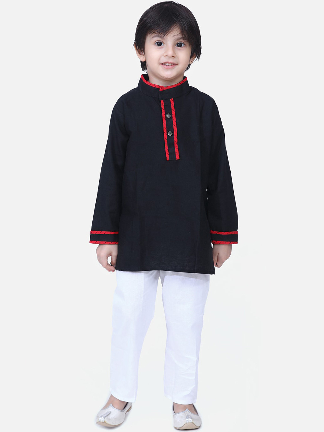 BownBee Boys Black & White Solid Kurta with Pyjamas