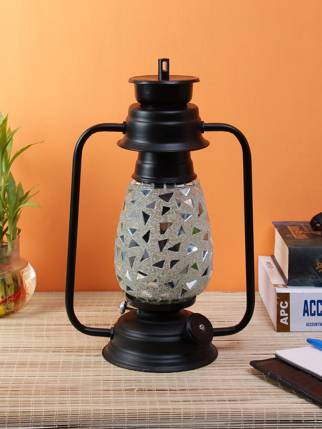Devansh Off-White Textured Mosaic Glass Table Lantern