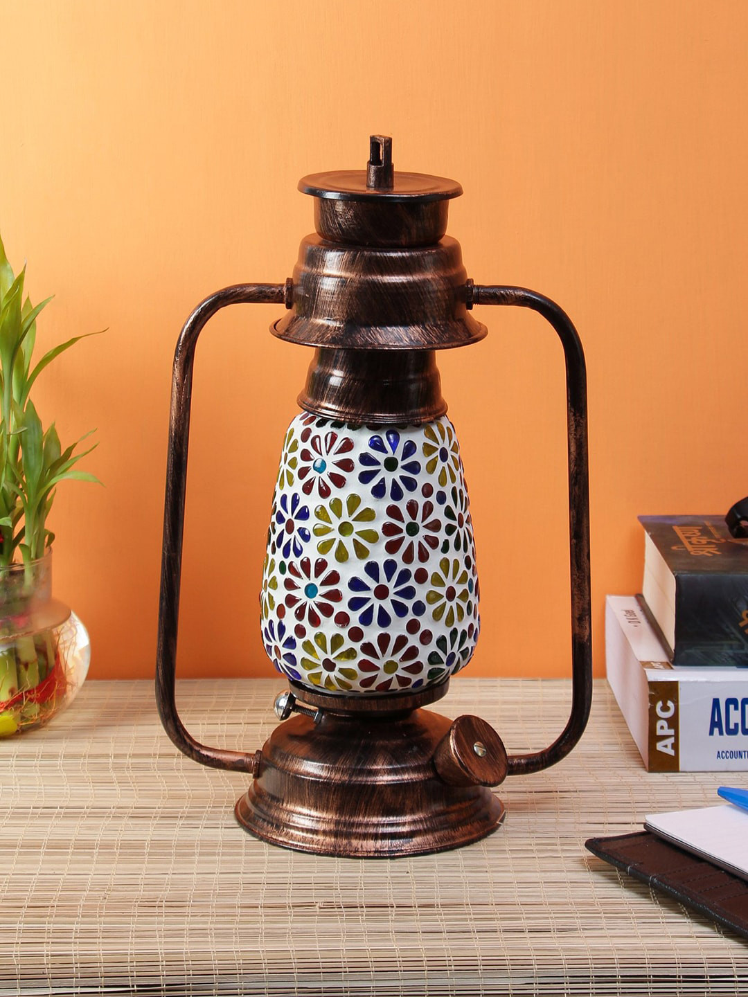 Devansh Copper-Toned & White Textured Traditional Table Lantern