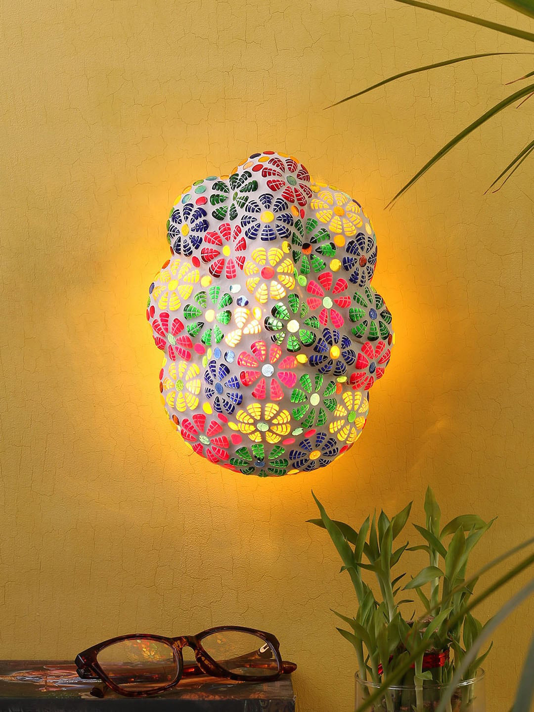 Devansh Multicoloured Ganesh Ji Traditional Flush Mount Wall Lamp