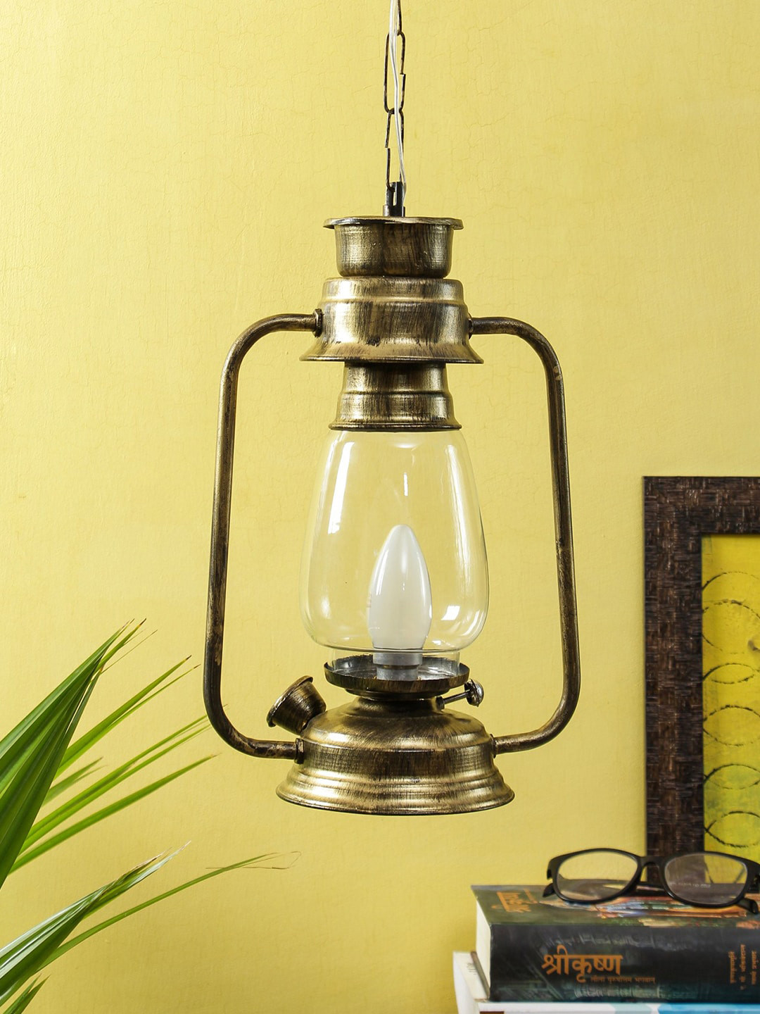 Devansh Transparent Solid Clear Glass Hanging Lantern
