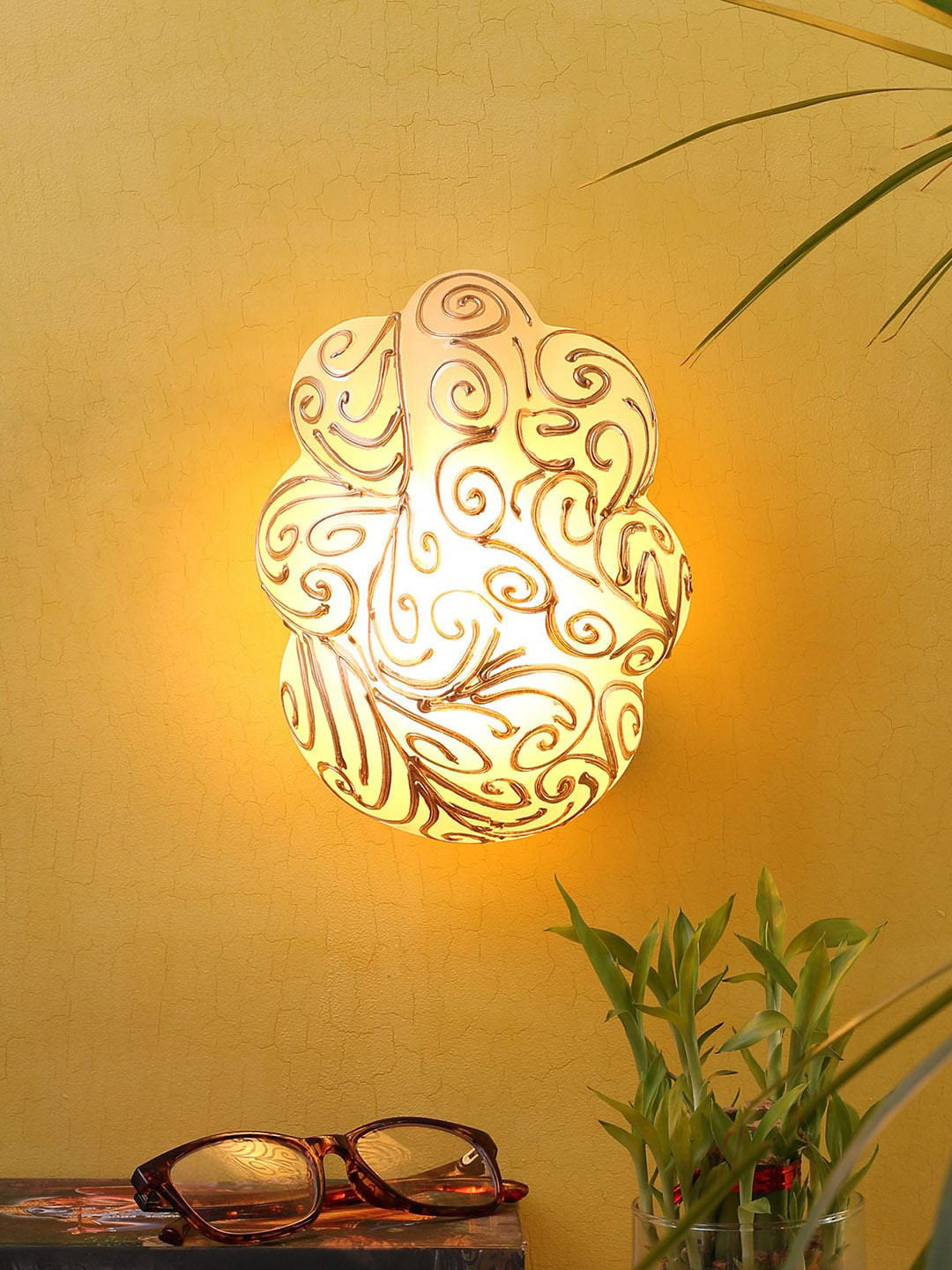 Devansh Gold-Toned Textured Ganesh Ji Traditional Flash Mount Light