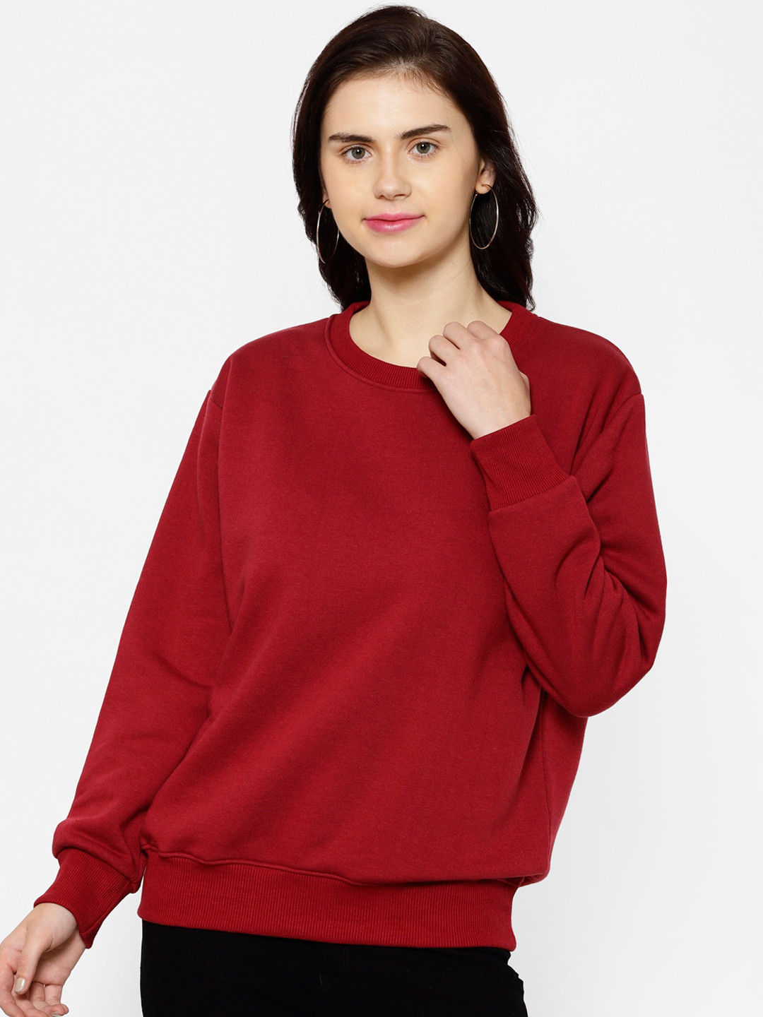 MACK JONNEY Women Maroon Solid Sweatshirt